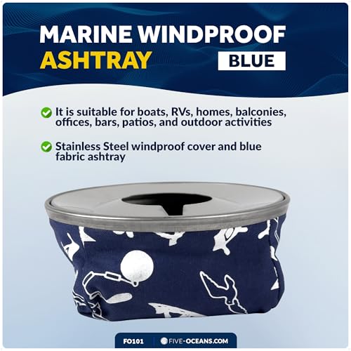 Five Oceans Marine Windproof Ashtray, Blue, 4-1/8-Inch Diameter, Ash Tray Stainless Steel and Blue Fabric for Boats, Outdoor and Patio Activities - FO101 - Image 2