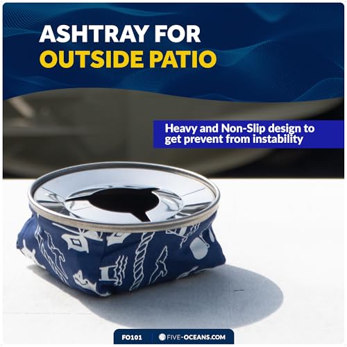 Five Oceans Marine Windproof Ashtray, Blue, 4-1/8-Inch Diameter, Ash Tray Stainless Steel and Blue Fabric for Boats, Outdoor and Patio Activities - FO101 - Image 3