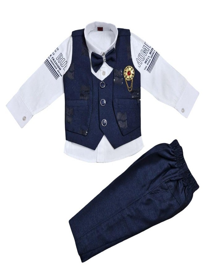Nuwishtek Baby Boy Formal 3-Piece Suit – Waistcoat, Pants & Bow Tie Outfit (Dark Blue, 2 to 3 Years) - Image 4