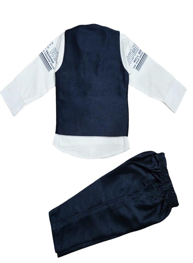 Nuwishtek Baby Boy Formal 3-Piece Suit – Waistcoat, Pants & Bow Tie Outfit (Dark Blue, 2 to 3 Years) - Image 3