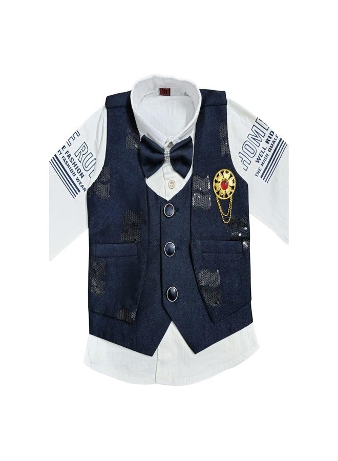 Nuwishtek Baby Boy Formal 3-Piece Suit – Waistcoat, Pants & Bow Tie Outfit (Dark Blue, 2 to 3 Years) - Image 2