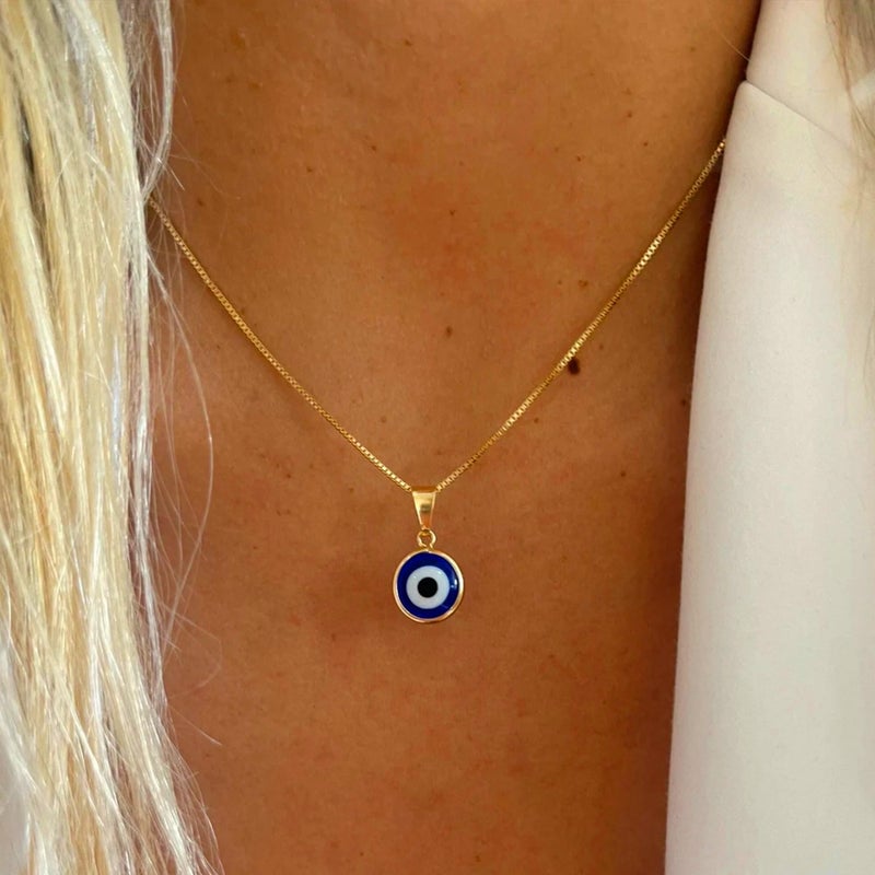 Ieftop 14K Gold Plated Evil Eye Necklace Blue Eyes Amulet Pendant Necklace Turkish Blue Lucky Protection Jewelry Adjustable Delicate Evil Eye Gift for Women - Image 2
