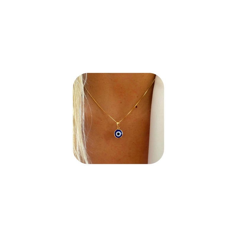 Ieftop 14K Gold Plated Evil Eye Necklace Blue Eyes Amulet Pendant Necklace Turkish Blue Lucky Protection Jewelry Adjustable Delicate Evil Eye Gift for Women - Image 1
