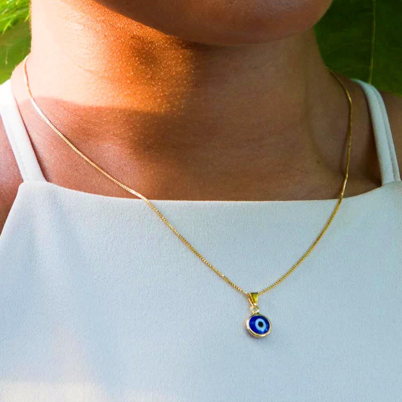 Ieftop 14K Gold Plated Evil Eye Necklace Blue Eyes Amulet Pendant Necklace Turkish Blue Lucky Protection Jewelry Adjustable Delicate Evil Eye Gift for Women - Image 4