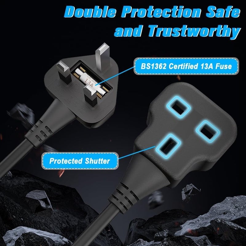 Extension Lead 5m,Single UK Socket Extension Lead,UK 3 Pin Plug Power Strip(13A,3250W Max), Sturdy Plug Extension for Travel, Home, Office,& Interior Renovatio(5M/Black) - Image 4