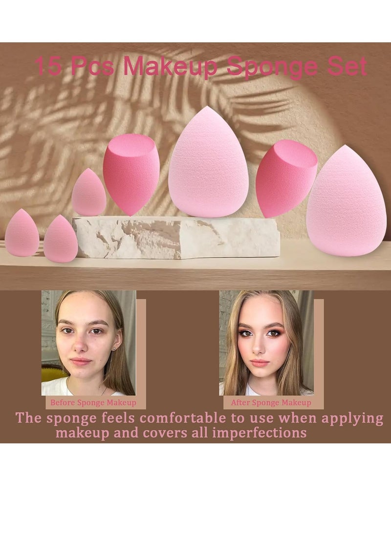 GF - 15 pcs Beauty blender Makeup Sponge Bulk:Blender Sponges 15 Pcs for Liquid, Cream, and Powder, Multi-colored Pink make up sponges for foundation - Image 1