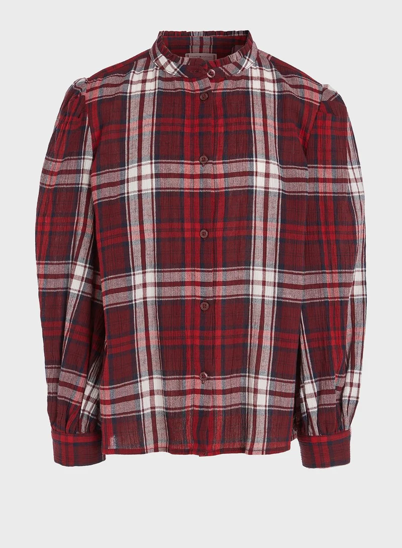 TOMMY HILFIGER Youth Checked Ruffle Collar Shirt