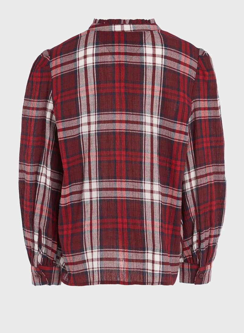 TOMMY HILFIGER Youth Checked Ruffle Collar Shirt