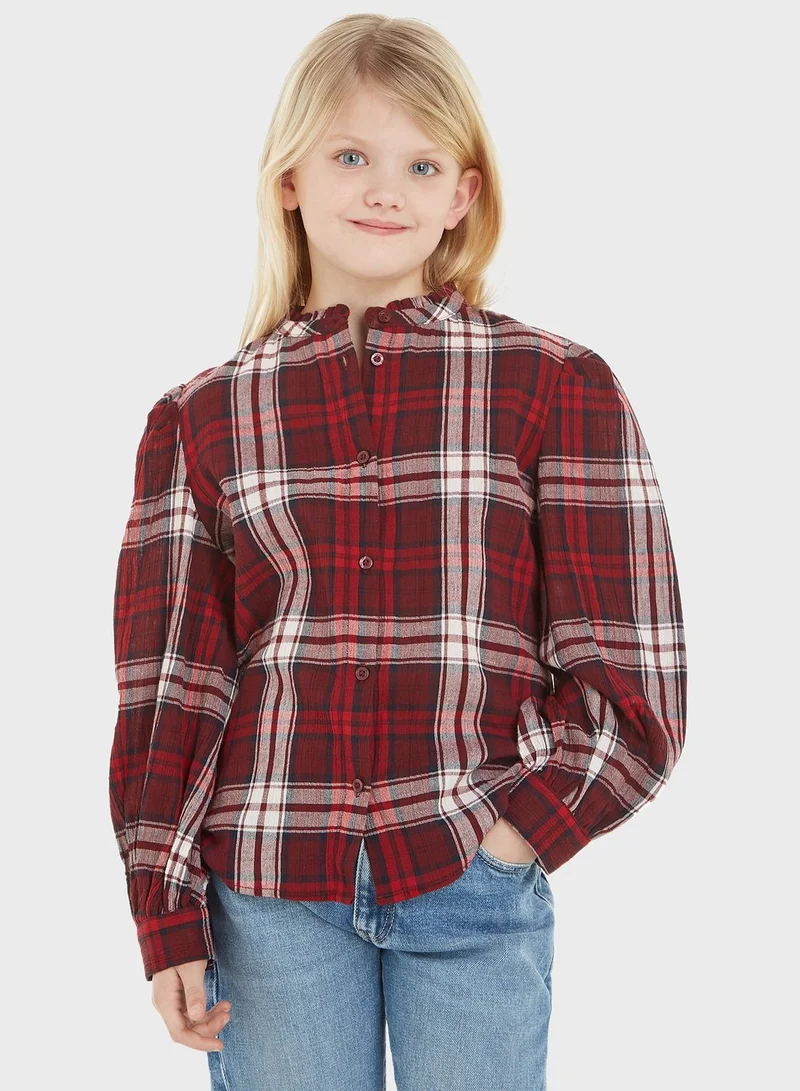 TOMMY HILFIGER Youth Checked Ruffle Collar Shirt