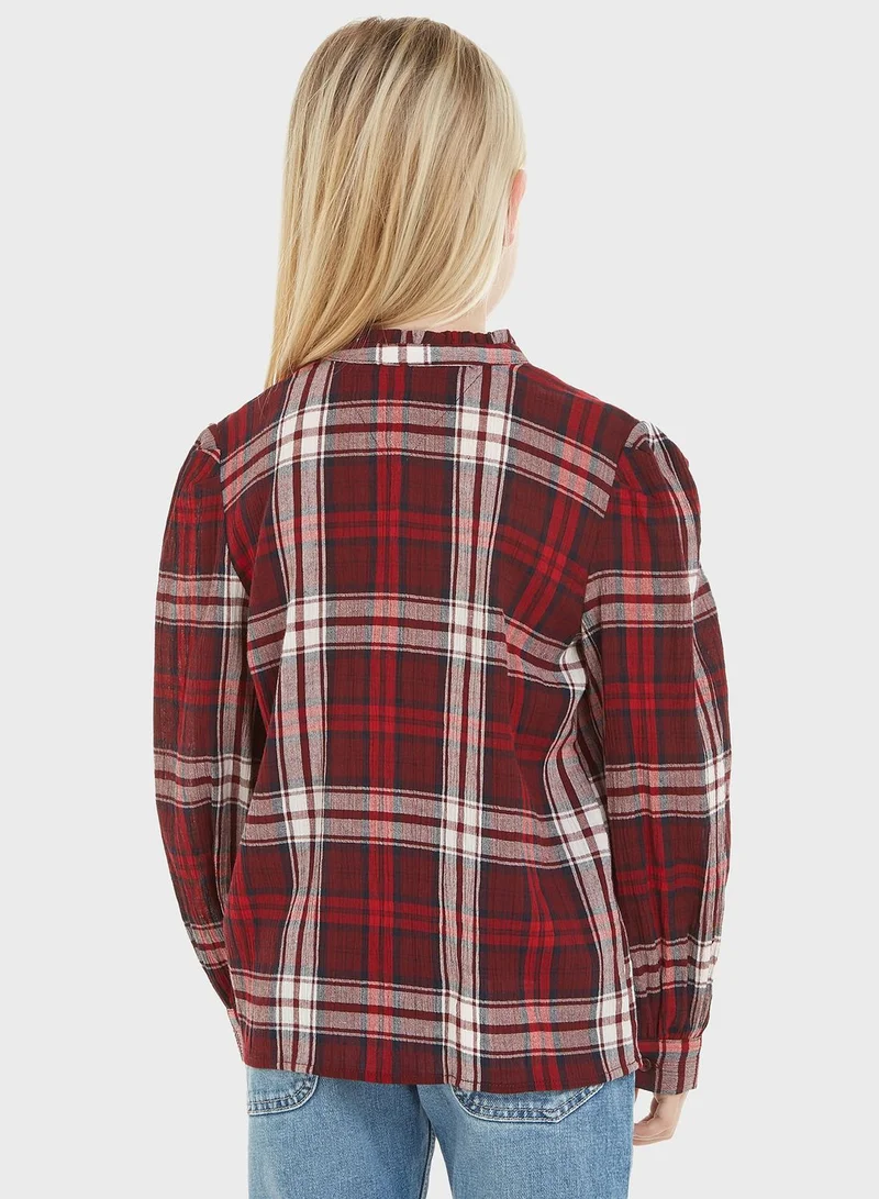 TOMMY HILFIGER Youth Checked Ruffle Collar Shirt