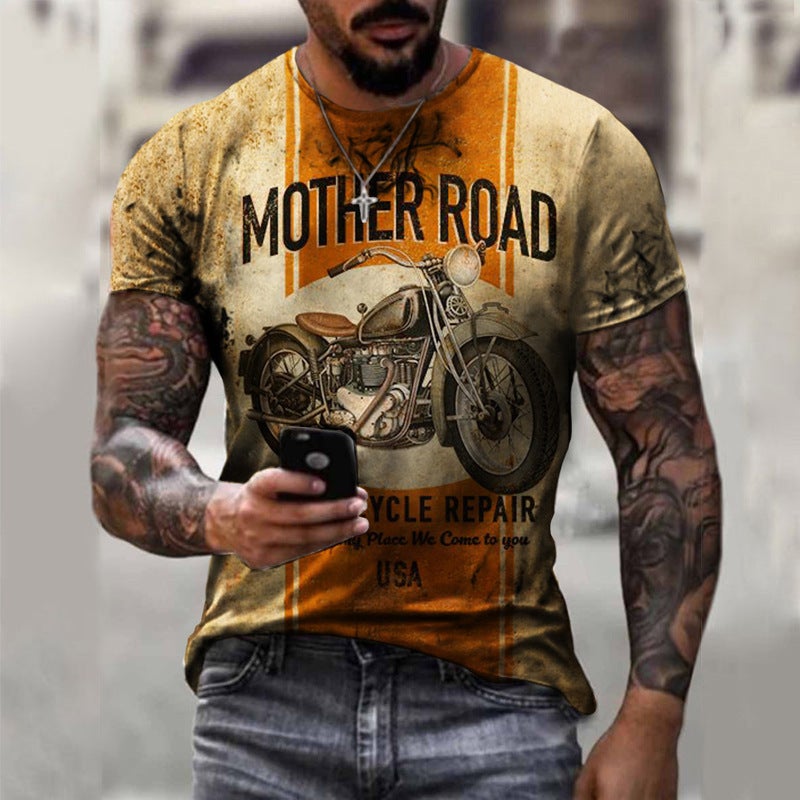 2022 European and American foreign trade cross-border new men's motorcycle casual digital printing slim pullover men's T-shirt TTA40-545 3XL - Image 1