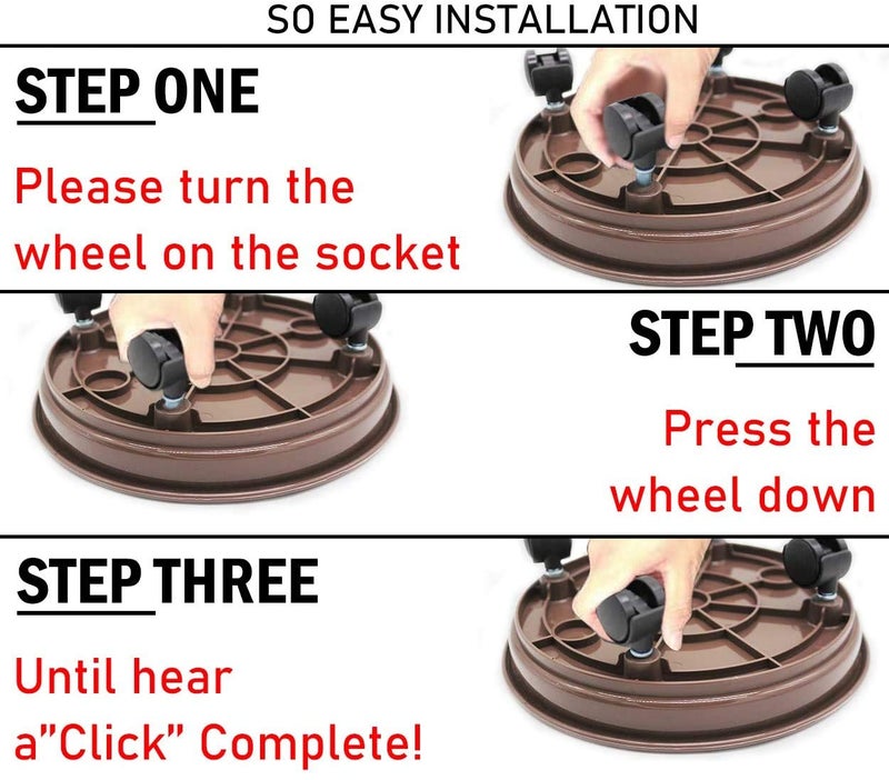 Amkoskr 2 Pack 15.5" Brown Plant Caddy with Easy Moving Caster Wheels Round Movable Planter Dolly Trolley Tray Pallet Outdoor Indoor Tree Flower Stand Planter - Image 4