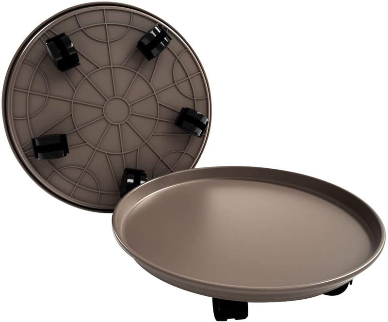 Amkoskr 2 Pack 15.5" Brown Plant Caddy with Easy Moving Caster Wheels Round Movable Planter Dolly Trolley Tray Pallet Outdoor Indoor Tree Flower Stand Planter - Image 1