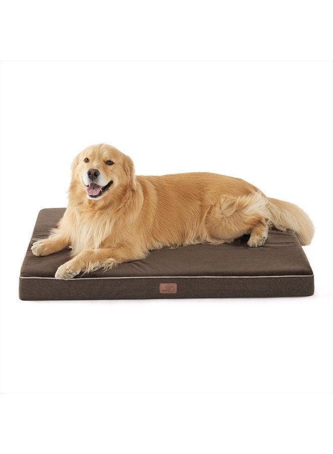 Bedsure Memory Foam Dog Bed for Extra Large Dogs - Orthopedic Waterproof Dog Bed for Crate with Removable Washable Cover and Nonskid Bottom - Plush Flannel Fleece Top Pet Bed, Brown - Image 1
