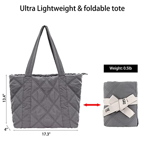 iSamzan Puffer Quilted Tote Bag for Women Puffy Padded Purse with Zipper Work Nylon Soft Purse-Black - Image 4