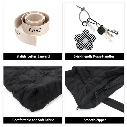 iSamzan Puffer Quilted Tote Bag for Women Puffy Padded Purse with Zipper Work Nylon Soft Purse-Black - Image 2