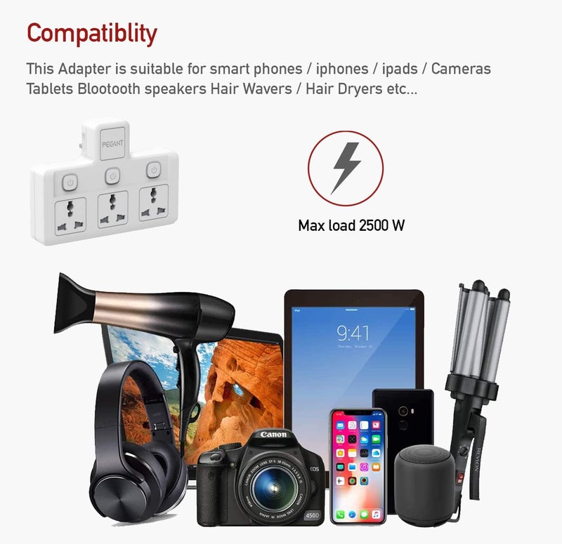 PEGANT 3 Way Universal Power Extension Socket Adapter - Image 3