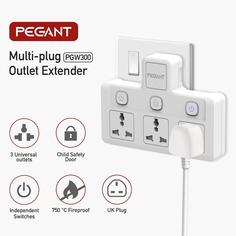 PEGANT 3 Way Universal Power Extension Socket Adapter - Image 4