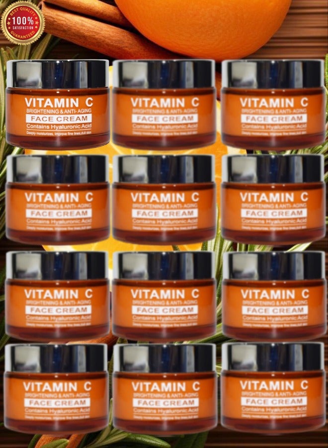 بيرون 12 قطع كريم وجه فيتامين س لتفتيح ومكافحة الشيخوخة يحتوي على حمض الهيالورونيك يرطب بعمق ويحسن الخطوط الدقيقة للبشرة الباهتة 50 جرام - Image 1