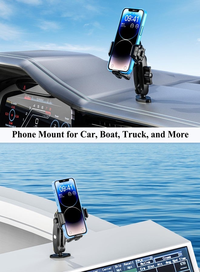 BRCOVAN Anti-Theft Phone Mount Holder with Vibration Dampener [Camera Friendly] [1s Lock & Release], with Aluminum Diamond Base & Medium Arm for Car Boat Truck Motorcycle UTV ATV Fit 5.4-7.2'' Phone - Image 2