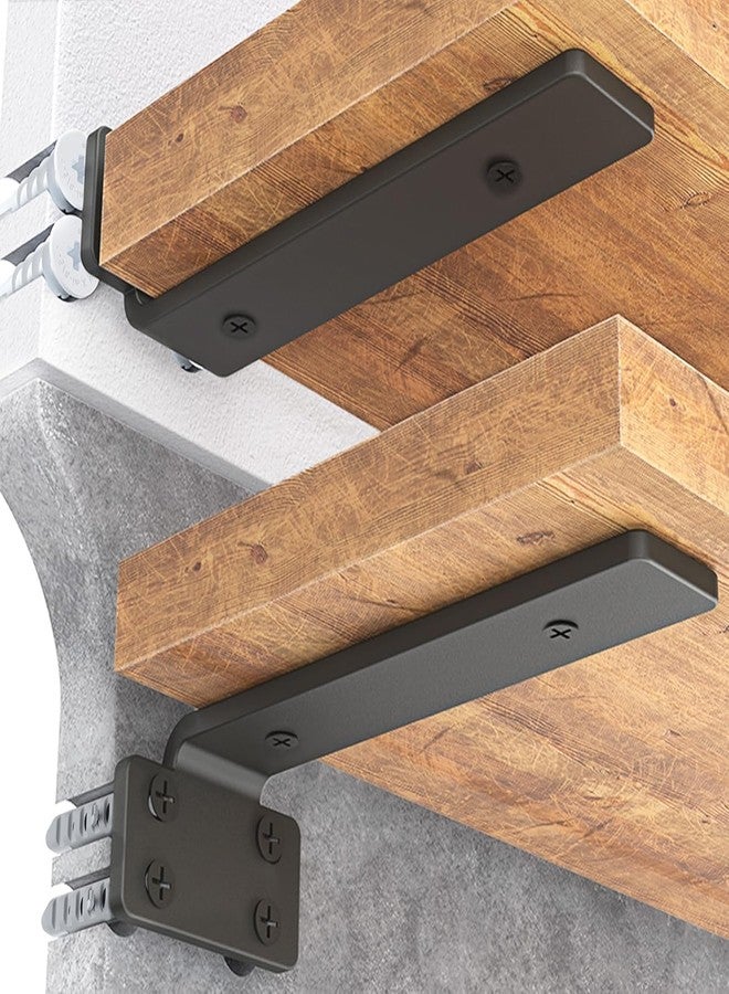 HIRVALL ® 16 Inch Shelf L Shape Pack of 6 Black 160 lbs Load Capacity, Metal Brackets for Floating & Wooden Shelves - Novel Shape, 1/5 Inch Thick, Rust-Proof Wall Mount Bracket - Image 1