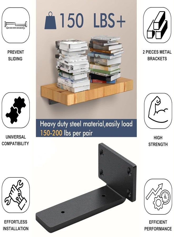 HIRVALL ® 16 Inch Shelf L Shape Pack of 6 Black 160 lbs Load Capacity, Metal Brackets for Floating & Wooden Shelves - Novel Shape, 1/5 Inch Thick, Rust-Proof Wall Mount Bracket - Image 3