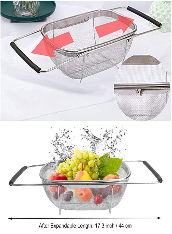 AJIODA Over The Sink Colander, 4 Quart Stainless Steel Oval Colander with Expandable Rubber Grip Handles, Fine Mesh Strainer Baskets Kitchen Colander for Strain, Drain, Rinse Vegetables, Fruits - Image 2