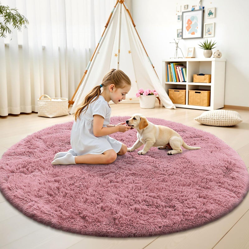 Olanly Pale Pink Round Rugs For Bedroom - Machine Washable  4 Ft Circle Area Rugs For Living Room  Soft And Fluffy Shaggy Carpet For Teen Girls And Boys  Nursery Rooms  Dorms  Home Decor Aesthetic - Image 2