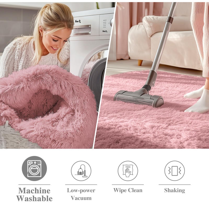Olanly Pale Pink Round Rugs For Bedroom - Machine Washable  4 Ft Circle Area Rugs For Living Room  Soft And Fluffy Shaggy Carpet For Teen Girls And Boys  Nursery Rooms  Dorms  Home Decor Aesthetic - Image 3