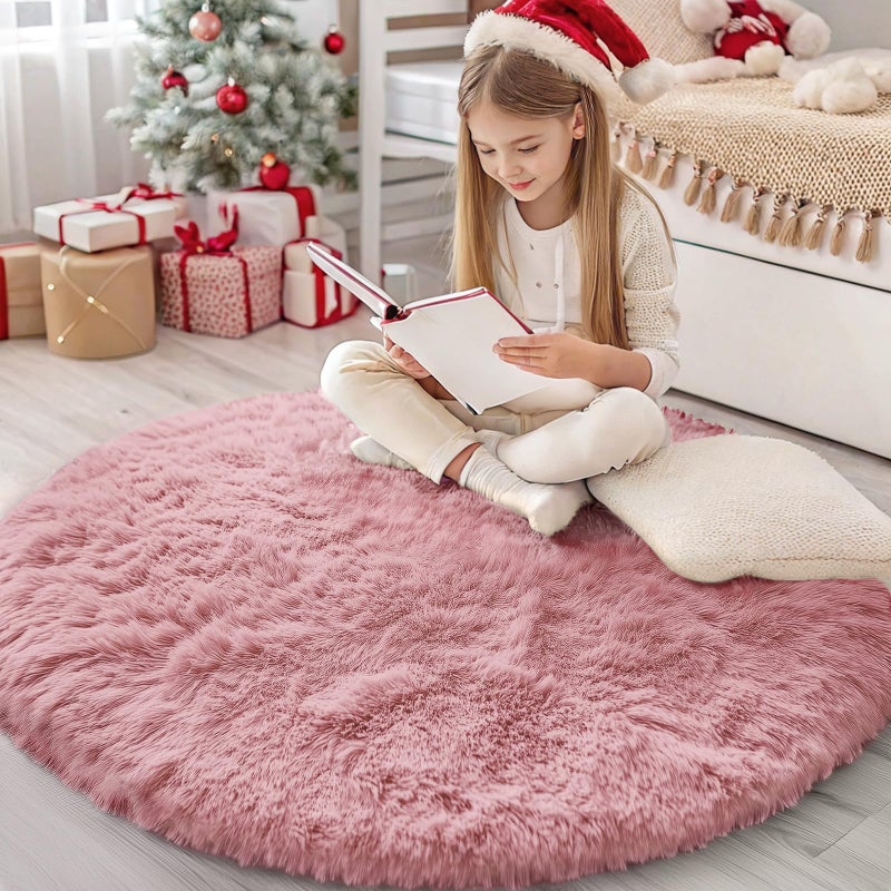 Olanly Pale Pink Round Rugs For Bedroom - Machine Washable  4 Ft Circle Area Rugs For Living Room  Soft And Fluffy Shaggy Carpet For Teen Girls And Boys  Nursery Rooms  Dorms  Home Decor Aesthetic - Image 1