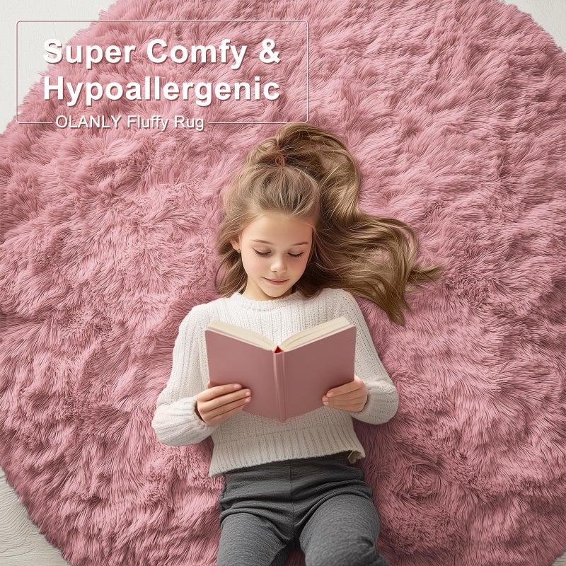Olanly Pale Pink Round Rugs For Bedroom - Machine Washable  4 Ft Circle Area Rugs For Living Room  Soft And Fluffy Shaggy Carpet For Teen Girls And Boys  Nursery Rooms  Dorms  Home Decor Aesthetic - Image 5