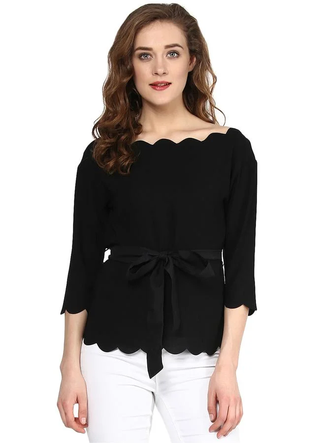 SASSAFRAS Scallop Edge Off Shoulder Top with Self Tie Up by Styli