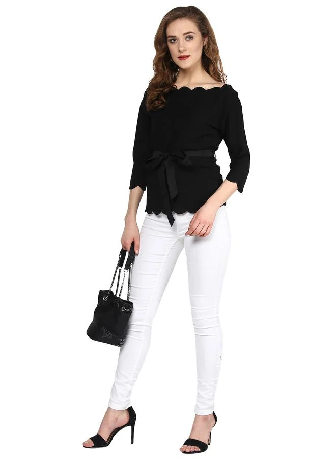 SASSAFRAS Scallop Edge Off Shoulder Top with Self Tie Up by Styli