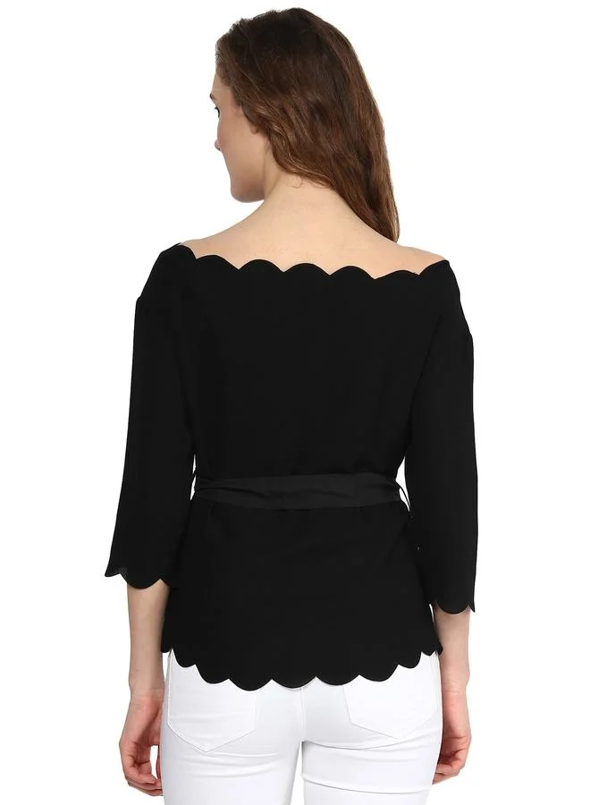 SASSAFRAS Scallop Edge Off Shoulder Top with Self Tie Up by Styli