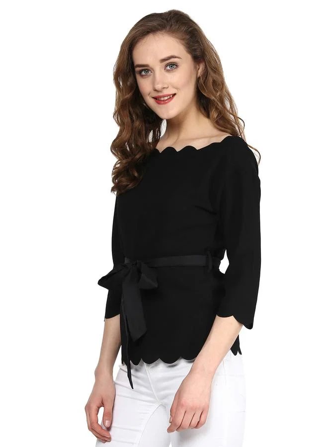 SASSAFRAS Scallop Edge Off Shoulder Top with Self Tie Up by Styli