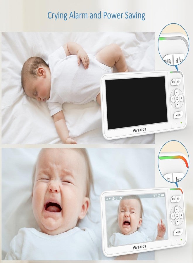Firskids 5" Baby Monitor with Dual Cameras and Audio - Secure No Wi-Fi Pan-Tilt-Zoom 2 Cameras｜32H Battery｜2-Way Talk｜Temperature Sensor｜Auto Night Vision - Ideal for Babies, Elderly, Nursery Monitoring - Image 5