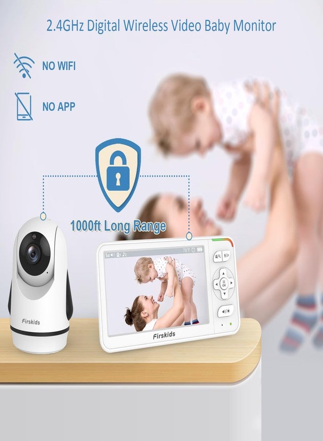 Firskids 5" Baby Monitor with Dual Cameras and Audio - Secure No Wi-Fi Pan-Tilt-Zoom 2 Cameras｜32H Battery｜2-Way Talk｜Temperature Sensor｜Auto Night Vision - Ideal for Babies, Elderly, Nursery Monitoring - Image 4