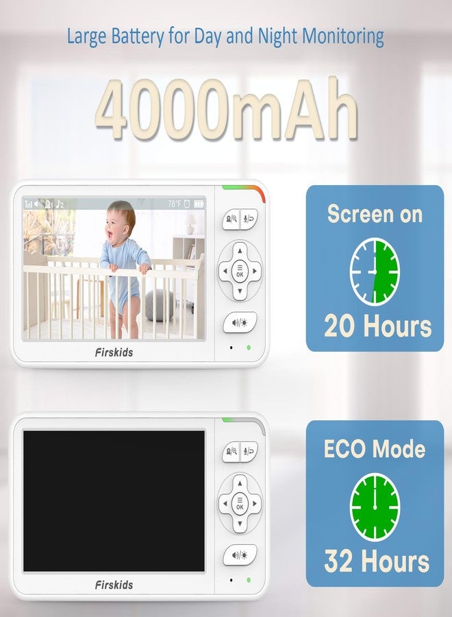 Firskids 5" Baby Monitor with Dual Cameras and Audio - Secure No Wi-Fi Pan-Tilt-Zoom 2 Cameras｜32H Battery｜2-Way Talk｜Temperature Sensor｜Auto Night Vision - Ideal for Babies, Elderly, Nursery Monitoring - Image 3