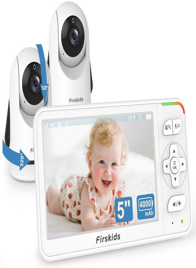 Firskids 5" Baby Monitor with Dual Cameras and Audio - Secure No Wi-Fi Pan-Tilt-Zoom 2 Cameras｜32H Battery｜2-Way Talk｜Temperature Sensor｜Auto Night Vision - Ideal for Babies, Elderly, Nursery Monitoring - Image 1