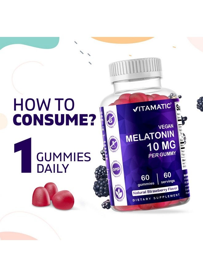 Vitamatic Vitamatic Melatonin 10 mg Vegetarian Gummies - Non-Habit Forming - 60 Gummies per Bottle - 2-Pack (Total 120 Vegan Gummies)  - Image 3