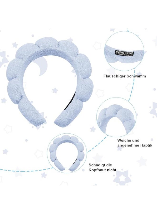 3-Piece Light Blue Fluffy Spa Headband and Wristband Set for Face Washing & Skincare - Image 2