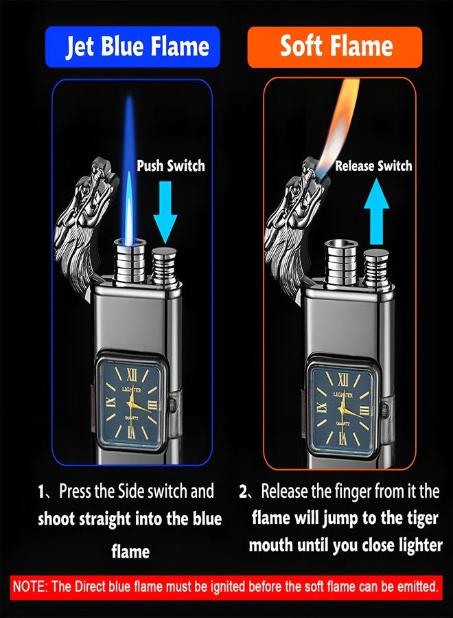 XQBBIDM Torch Lighter, Magic Dual Flame Dragon Lighter with Portable Size, Windproof Lighter with Visible Fuel Tank, Adjustable Flame Refillable Butane Lighter for Men Friends Gifts (Without Butane)- Black-d - Image 3