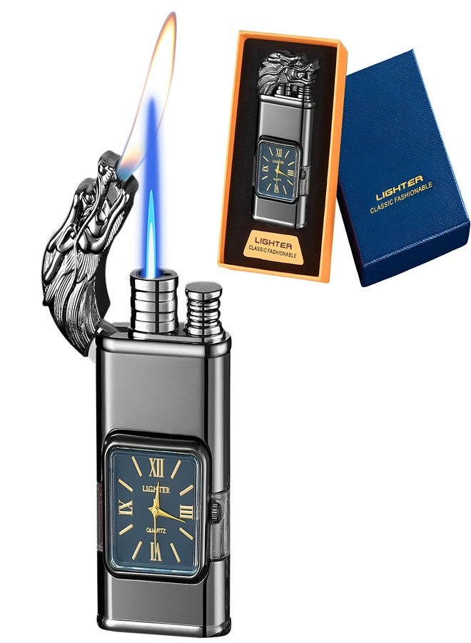 XQBBIDM Torch Lighter, Magic Dual Flame Dragon Lighter with Portable Size, Windproof Lighter with Visible Fuel Tank, Adjustable Flame Refillable Butane Lighter for Men Friends Gifts (Without Butane)- Black-d - Image 1
