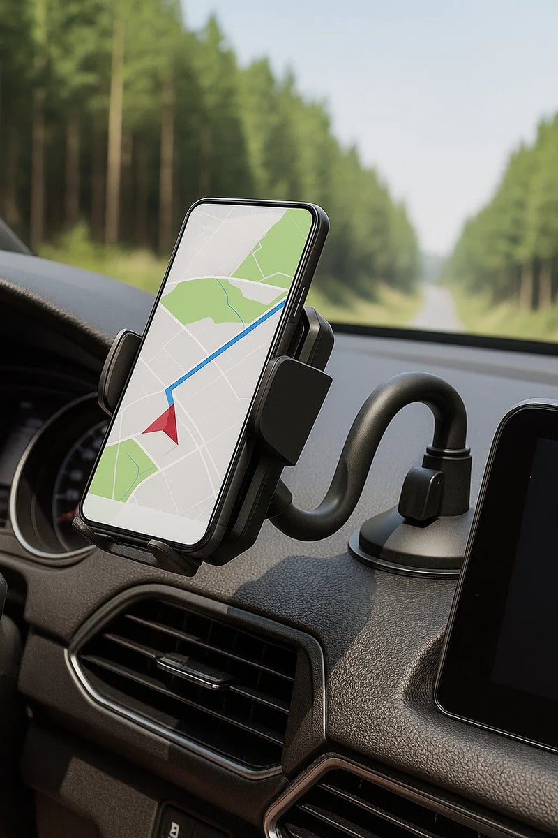 Talzeo Adjustable Windshield & Dashboard Car Mount Phone Holder – Strong Suction, Anti-Shake Arm, 360° Rotation, One-Hand Operation – Fits All Smartphones - Image 2