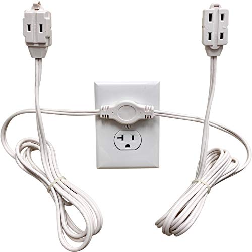 W4W, Twin Extension Cord Power Strip - 12 Foot Cord - 6 feet on Each Side - Flat Head (Wall Hugger) Outlet Plug - 6 Polarized Outlets with Safety Cover - Image 1