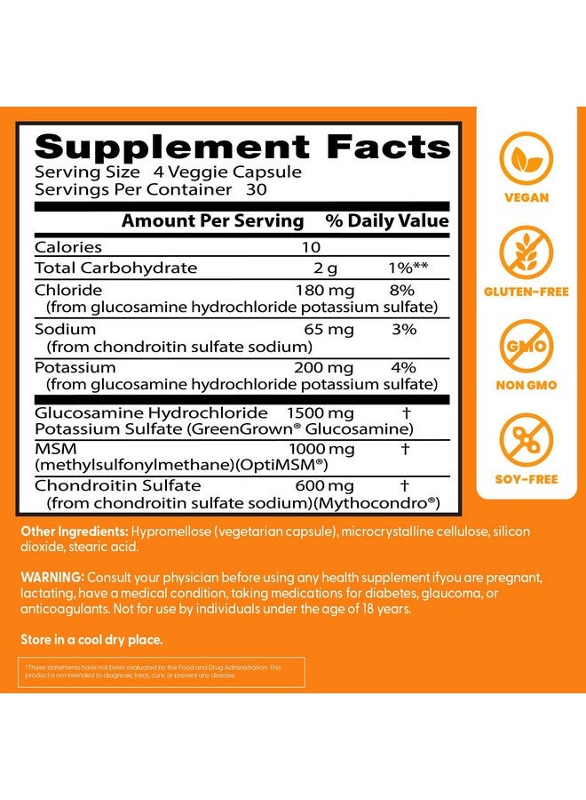 Doctor's Best Vegan Glucosamine Chondroitin MSM, Joint Health, Hair, Skin & Nails, Capsule,120 count - Image 2