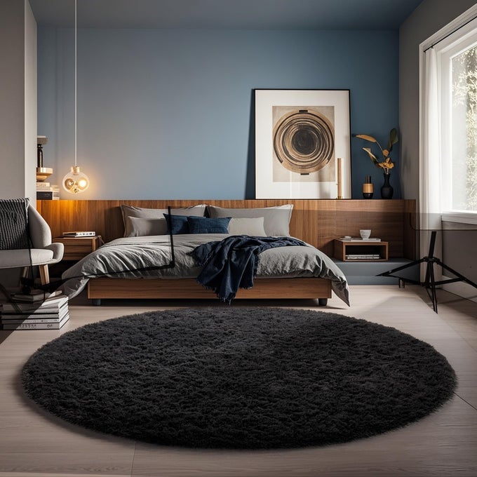 ROUND RUG 5FT BLACK CIRCLE AREA RUG ROOM DECOR FOR MEN FLUFFY FUZZY BEDROOM CARPET PLUSH SOFT SHAGGY LIVING ROOM RUGS FOR KIDS HOME DECOR AESTHETIC NURSERY