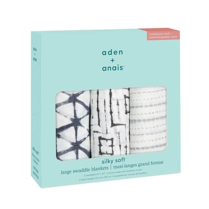 aden + anais Silky Soft Swaddle Blanket,100% Viscose from Bamboo Muslin Blankets for Girls & Boys, Baby Receiving Swaddles, Ideal Newborn & Infant Swaddling Set, 3 Pack, Pebble Shibori - Image 3