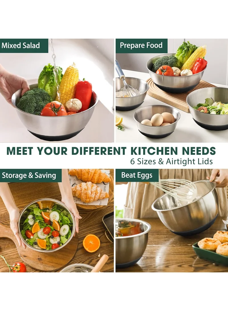 Quesera  17-Piece -Stainless Steel Non slip Mixing Bowl Set with Airtight Lids & Graters+ Kitchen Gadgets for Mixing & Serving- BLACK  | Best Price UAE