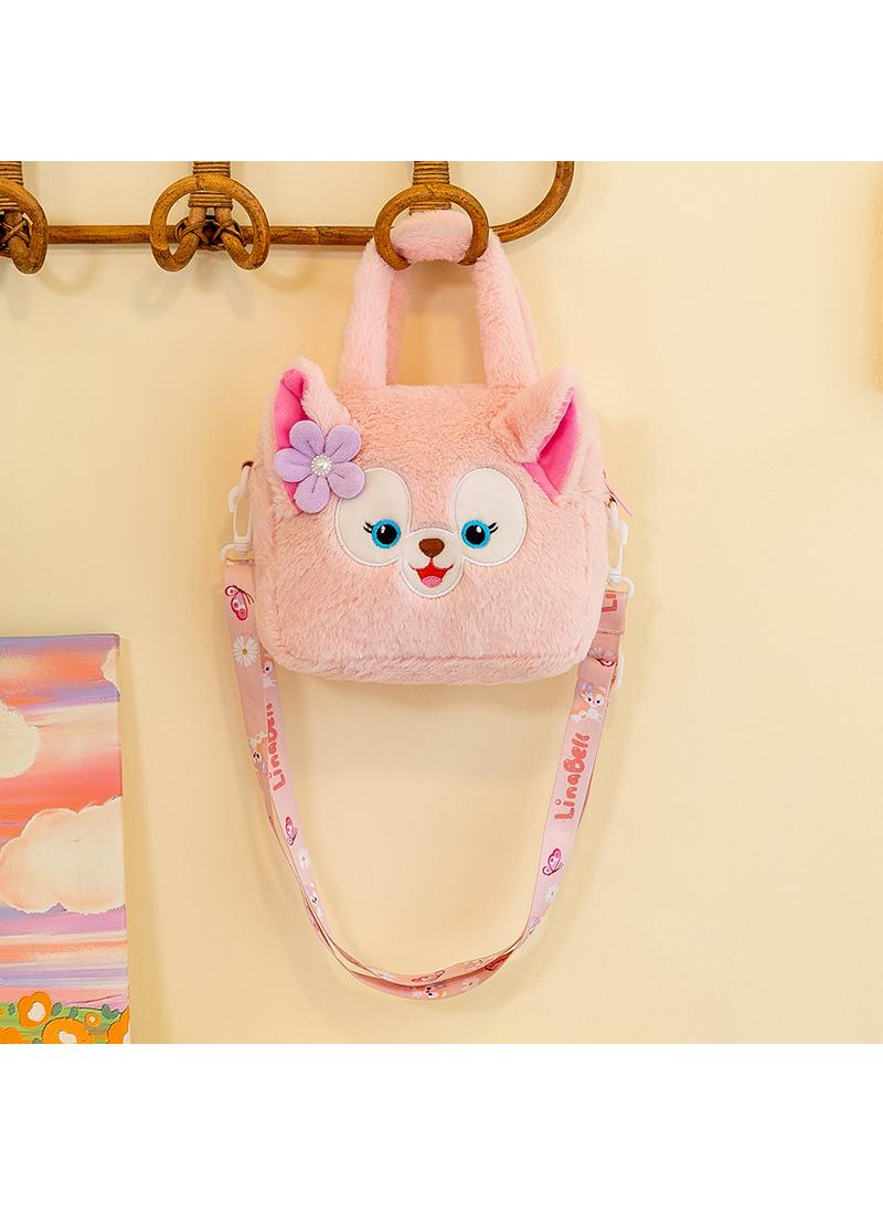 Y&D Cute Plush Makeup Bag handbag  Open Flat Travel Toiletry Accessories Organizer Cosmetic Pouch with Handle for Cosmetics Brushes Toiletry Jewelry